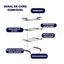 NOVO - Varal Chão 3 Andares Roupa 4 Rodas Dobrável Reforçado