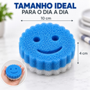 Esponja Sorriso 2 em 1 Espuma + Manta Abrasiva - Lava Louça - Não Risca - Multiuso Cozinha Bucha Carinha Feliz Colorida