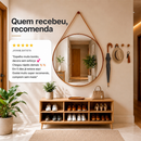NOVO - Espelho Redondo Decorativo Adnet Alça Couro Suporte 60cm Sala Quarto Banheiro