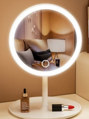 NOVO - Espelho LED de Mesa Touch Recarregável USB para Maquiagem com Base Porta Objetos e 3 cores de luz