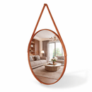 NOVO - Espelho Redondo Decorativo Adnet Alça Couro Suporte 60cm Sala Quarto Banheiro