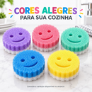 Esponja Sorriso 2 em 1 Espuma + Manta Abrasiva - Lava Louça - Não Risca - Multiuso Cozinha Bucha Carinha Feliz Colorida