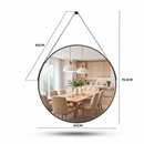 NOVO - Espelho Redondo Decorativo Adnet Alça Couro Suporte 60cm Sala Quarto Banheiro